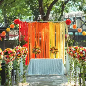 Nicro Hochzeit Spitzen-Dekorationsbedarf Außenrasen Hochzeit Valentinstag Hintergrund Vorhang Layout Zieh-Überrassung Flagge