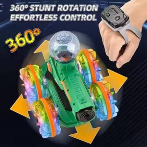 ITTL double montre télécommande 360 rotatif <span class=keywords><strong>clignotant</strong></span> lumière roue transparente amphibie tirer eau pulvérisation RC cascadeur voiture jouets - Product Image 4