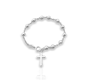 Bracciale con Charm a Croce Pendente e Perline Satellite, Placcato PVD in Acciaio Inossidabile, Gioielli alla Moda - Product Image 4