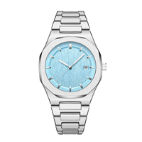 Jam Tangan Pria Kasual Warna Biru Laut Baja Fashion Perak Quartz Grosir Kustom