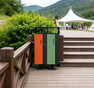 Contenedor de Reciclaje de Acero Galvanizado de 2 y 3 Compartimentos, Cubo de Basura Público con Tambor para Uso en Interiores y Exteriores en Europa y América <span class=keywords><strong>del</strong></span> Norte - Product Image 5