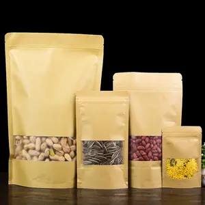 Sacos para armazenamento de alimentos, embalagem impermeável com zíper para armazenar alimentos de café, janela de papel adesivo, fechamento de zíper