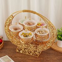 Nieuwe ronde droge fruit schaal met deksel, Europese stijl, lichte luxe, retro, zesdelige compartimenten, snoepdoos, voorjaarsfestival, snack schaal