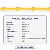 Bande LED COB en gros OEM ODM 12V 24V 320 480 528 puces/m 8mm Garantie 3 ans BIS ETL UKCA CE RoHS Éclairage flexible pour meubles