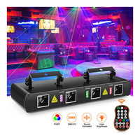 RGB empat kepala lima Remote Control, lampu Laser LED merah hijau biru kuning kontrol suara bar pesta pencahayaan panggung KTV