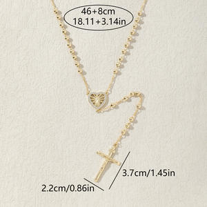 Joyería religiosa personalizada, collar con colgante <span class=keywords><strong>de</strong></span> circón <span class=keywords><strong>DE</strong></span> LA <span class=keywords><strong>Virgen</strong></span> <span class=keywords><strong>de</strong></span> <span class=keywords><strong>Guadalupe</strong></span>, collar con Cruz <span class=keywords><strong>de</strong></span> Rosario chapado en oro <span class=keywords><strong>de</strong></span> 14K <span class=keywords><strong>de</strong></span> María - Product Image 4