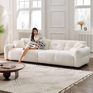 फ्रेंच क्रीम आधुनिक लक्जरी लिविंग रूम सेट छोटे अपार्टमेंट उपयुक्त सीधे क्लाउड कपड़े मेमने ऊन सरल डिजाइनर सोफा - Product Image 1