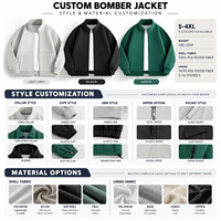 Veste bomber unisexe personnalisée en gros avec logo, fermeture éclair intégrale, col côtelé, 4 couleurs, OEM ODM