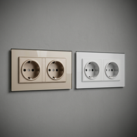 Prise murale double Schuko européenne en verre trempé 146mm*86mm, 2 prises européennes standard, 1 port USB, 4 ports USB-C, usage hospitalier, 16A 250V