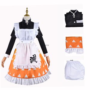 Envío Directo, Disfraz de <span class=keywords><strong>Cosplay</strong></span> de Agatsuma <span class=keywords><strong>Zenitsu</strong></span> de la Temporada 2 de Anime, Vestido de Sirvienta, Trajes para Halloween, Carnaval, Fiesta Ecológica - Product Image 1