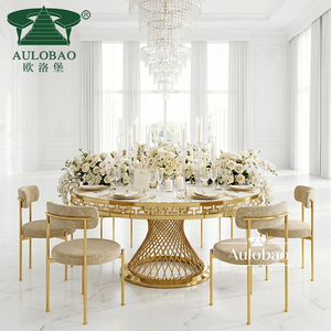 Muebles para Banquetes, Mesa Redonda de Boda con Base de Acero Inoxidable Dorado, de Lujo - Product Image 1