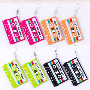 ต่างหูอะคริลิคสีดำสไตล์เรโทรรูปเทปคาสเซ็ตต์ ยุค 70 80 90 ต่างหูเรซิ่นรูปเทปคาสเซ็ตต์สีนีออนสำหรับงานเทศกาลดนตรี - Product Image 3