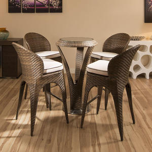 Tables et chaises de bar hautes de luxe ensemble de salle à manger de restaurant en rotin pour mobilier de jardin en plein air table à manger et chaises ensemble de bistro - Product Image 3
