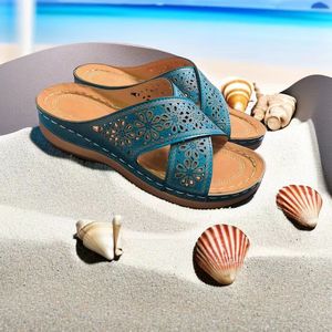 Sandales compensées d'été <span class=keywords><strong>pour</strong></span> femmes, orthopédiques haut de gamme, à bout ouvert, en cuir PU antidérapant, style vintage, décontractées, plateforme rétro - Product Image 3