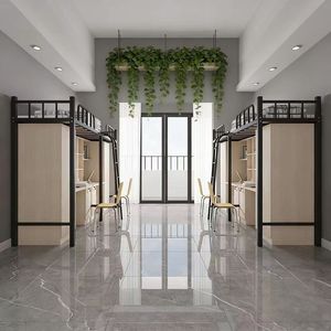 Lit superposé double moderne haut de gamme avec bureau <span class=keywords><strong>informatique</strong></span>, tiroirs de rangement, étagères, <span class=keywords><strong>armoire</strong></span> et rideaux - Product Image 5