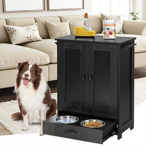 Modern tasarım köpek besleme istasyonu depolama dolabı 2 yükseltilmiş köpek maması kaseleri gizli Pet besleyici istasyonu ahşap kedi depolama organizatör için - Product Image 2