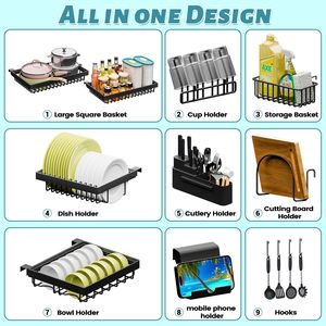 Modern Double Tier Multifunction Stainless Steel Dish Drainer Over the Sink Dish <b>Drying</b> Storage <b>Rack</b> for Kitchen - Product Image 3