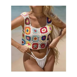 热卖 & 高品质性感沙滩女式t恤手工编织背心钩针上衣