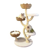 Centre d'activités pour chat à 2 niveaux en sisal biodégradable avec surfaces à gratter et coin de couchage surélevé confortable
