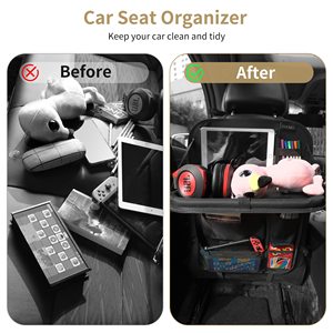 QEEPEI organisateur de siège arrière <span class=keywords><strong>avec</strong></span> support de <span class=keywords><strong>tablette</strong></span> plateau de nourriture pliable 6 poches de rangement organisateur de stockage de <span class=keywords><strong>voiture</strong></span> protecteurs tapis de coup de pied - Product Image 4