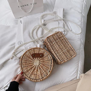 Petit sac de plage d'été <span class=keywords><strong>2022</strong></span>, nouveau sac en paille tissé avec chaîne de perles, sac mignon pour téléphone portable, littéraire - Product Image 6
