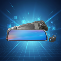 Caméra de voiture à double objectif avec écran tactile de 9,66 pouces, angle de 170 degrés, WDR, rétroviseur, enregistreur vidéo, WiFi, GPS, ADAS, contrôle par application