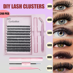Kit <span class=keywords><strong>de</strong></span> Pestañas Postizas en Racimo DIY al por Mayor 30D 4D 50D 60D 80D 100D 9-16MM Volumen Esponjoso con Pinza para Pestañas y Pegamento para Pestañas - Product Image 1