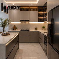 Meubles de cuisine modernes Minebm sur mesure : îlot modulaire de haute qualité en bois massif, armoires de cuisine