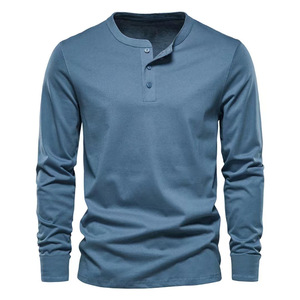 Camiseta con cuello Henry para hombre, camiseta informal de manga larga de Color sólido para hombre, camisetas de poliéster 100% de alta calidad para hombre - Product Image 2