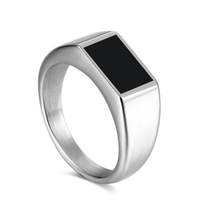 Anillos de Joyería de Acero Inoxidable Plateados para Hombre, Anillo de Dedo con Esmalte Negro, Gran Venta - Product Image 1