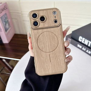 Coque de téléphone magnétique en cuir grainé électroplaqué avec texture pour iPhone 17 Air 16 15 <span class=keywords><strong>Pro</strong></span> Max, coque arrière de conversion originale en TPU - Product Image 4