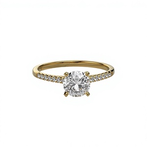 Anillo Minimalista con Diamante de Corte Brillante Redondo, Chapado en Oro de 18K, Banda con Diamantes Redondos, Anillo de Compromiso con Micro Pavé, Regalo - Product Image 1