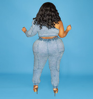 Ensemble Deux Pièces en Jean Délavé Grande Taille Tendance Femme – Nouveautés Mode Décontractée 2022