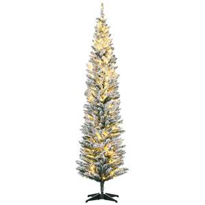7' Pre-Lit Slim Noble Fir Artificial <b>Christmas</b> <b>Tree</b> with 210 Warm White <b>LED</b> <b>Lights</b>, Plastic, Indoor, Standing Base, Easy Install - Product Image 1