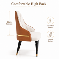 Chaise de salle à manger rembourrée moderne avec dossier haut, design coquille, assise rembourrée, finition métallique et pieds noir et or pour hôtel et restaurant