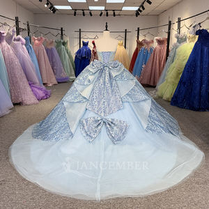 Vestido de Quinceañera Dy1384 Azul Claro de Gasa con Cuentas de Cristal, Flores 3D, Estilo Princesa, Antiestático, con Volantes y Corsé para Fiesta - Product Image 5