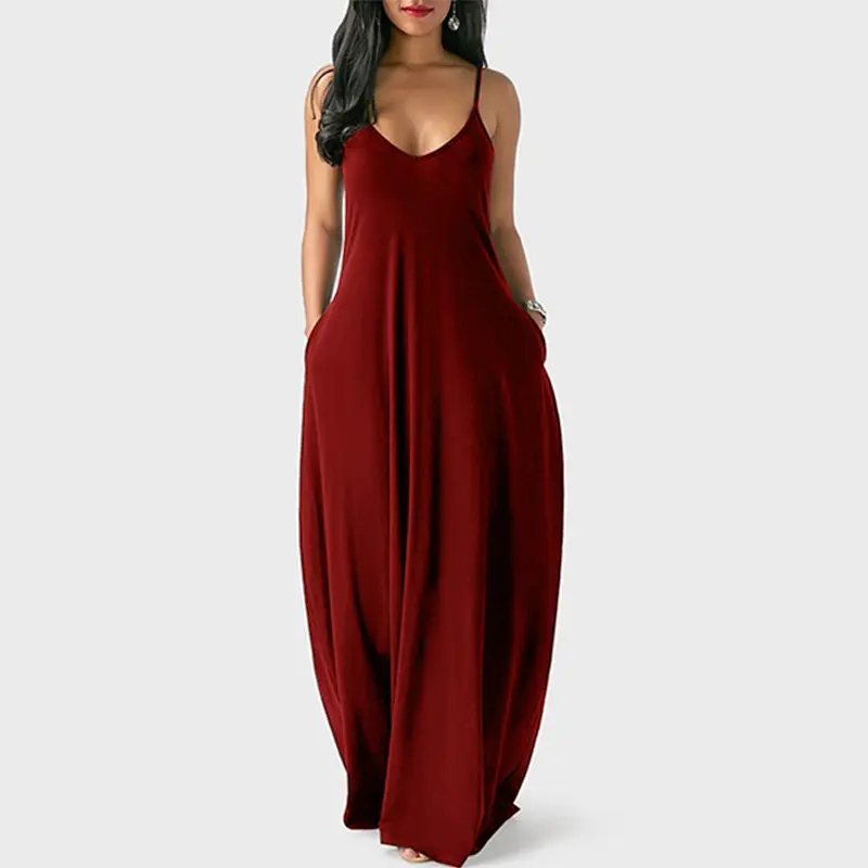 Dropshipping Summer new big size women's sexy deep V halter dress in solid color