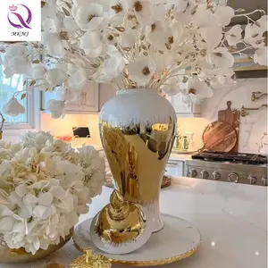 Wholesale Luxury Gold Ceramic Flower Vase Interior Ginger Jar For Home Living Room Tabletop Ornaments