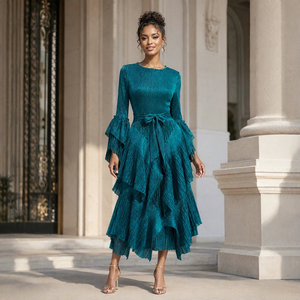 Nuovo Abito <span class=keywords><strong>Lungo</strong></span> Stratificato da Donna in Poliestere Stile Europeo Americano Chic con Lacci, Vita Alta e Effetto Snellente, <span class=keywords><strong>Taglie</strong></span> <span class=keywords><strong>Forti</strong></span> 2026 - Product Image 1