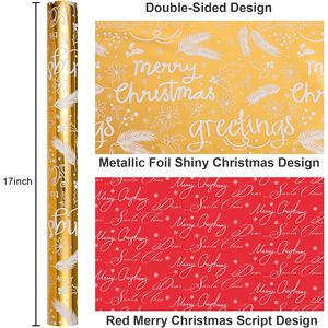 Christmas <b>Wrapping</b> <b>Paper</b> Roll 17 Inch X 33 Feet Double Side Recyclable Gift Craft Gold Metallic Foil - Product Image 3