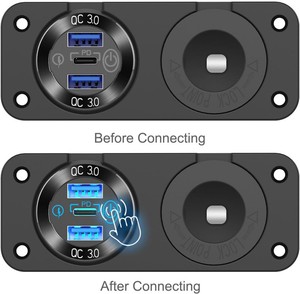 Prise de courant double pour <span class=keywords><strong>voiture</strong></span> 12V avec allume-cigare et chargeur rapide double QC3.0 USB PD Type C pour bateau et camping-car - Product Image 4