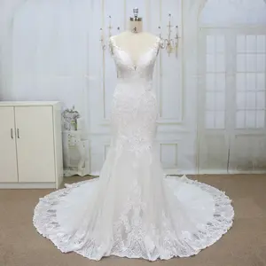 elegant lace straps v neck button back real wedding gown lower price mermaid wedding dress bridal gown