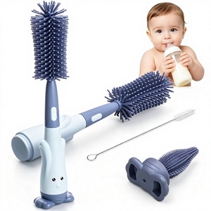 Brosse à <span class=keywords><strong>biberon</strong></span> en silicone 3-en-1 pour bébé avec brosse pour tétine et brosse pour paille, 360° °   Nettoyage <span class=keywords><strong>sans</strong></span> angles morts, rangement vertical - Product Image 1