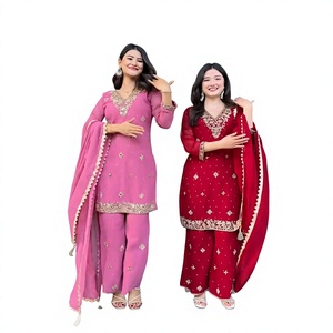 LAUNCHING NEW FASHIONABLE COLLECTION 3 PIECE FANCY <b>KURTI</b> WITH PLAZZO AND DUPATTA HEAVY FAUX GEORGETTE HEAVY MICRO COTTON - Product Image 1
