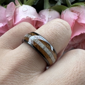 Coolstyle Jewelry 8mm Wholesale Domed Whisky <strong>Wood</strong> Deer Antler Inlay Engagement <strong>Wedding</strong> Band Black Tungsten <strong>Ring</strong> for <strong>Men</strong> Women - Product Image 6