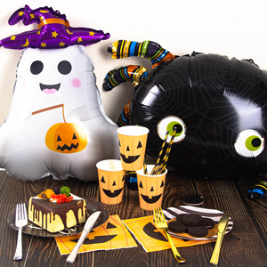 Juego de <span class=keywords><strong>vajilla</strong></span> de personalización de tema de Halloween sirve 8 patrón de calabaza lindo completo incluye 7 "/9" platos de papel vasos servilletas - Product Image 6
