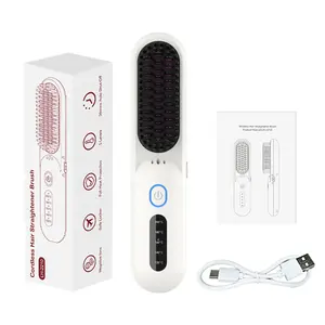 Mini Fast Heating 2 In 1 Usb Battery Hot Straightening Brush Electric Wireless Cordless Battery Hair Straightened Comb