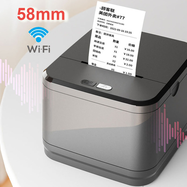58mm Desktop Thermal Printer Wireless USB Receipt Bill Ticket Printer with 58mm Print Paper Compatible with IOS Android Windows