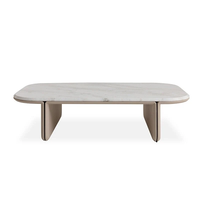 Table basse carrée contemporaine, structure en bois massif, plateau en marbre, bord incurvé, table de salon, décoration intérieure, meubles