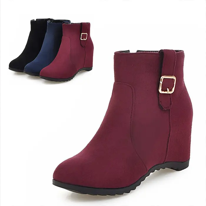 Women Ankle Boots Fashion Women Suede Wedges Zipper Solid Color Short Booties